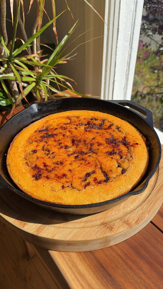 Golden Cornbread with Gloria’s Shito Medium Chili Oil