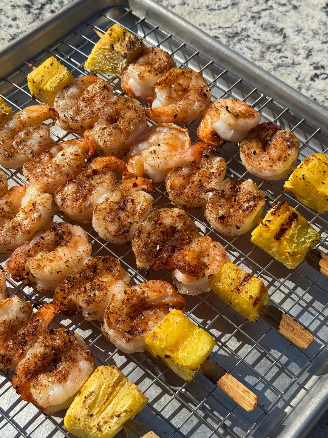 Shake and Sprinkle Pineapple Shrimp Skewers